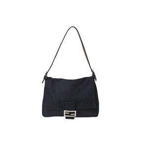 FENDI Mamma Bucket Hobo Shoulder Bag Navy Blue Denim Leather